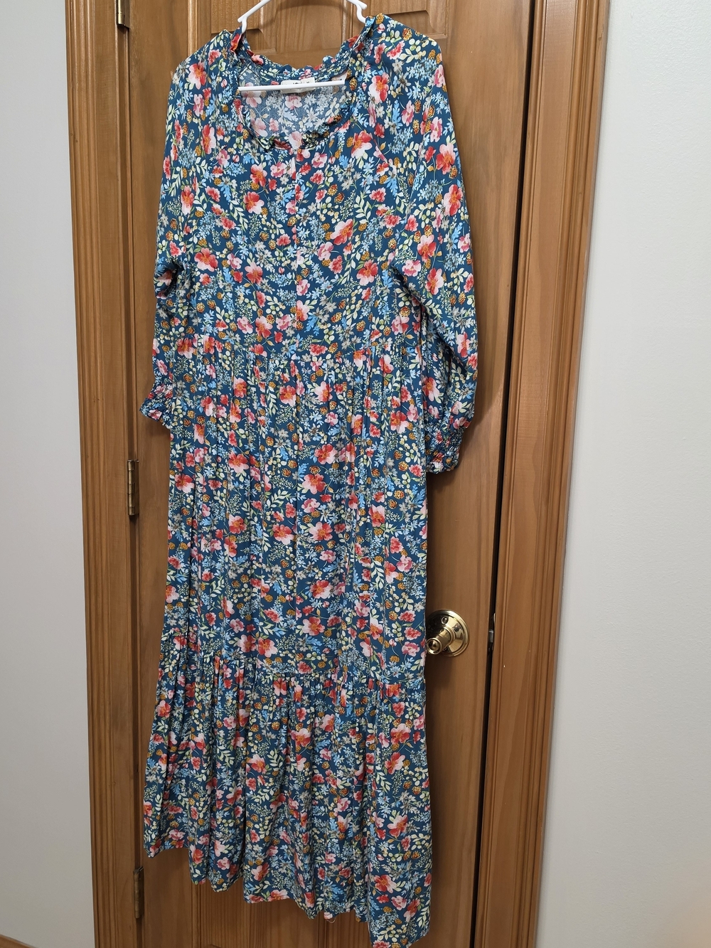 NATURAL LIFE Teal Floral Long Sleeve Tiered Maxi Dress